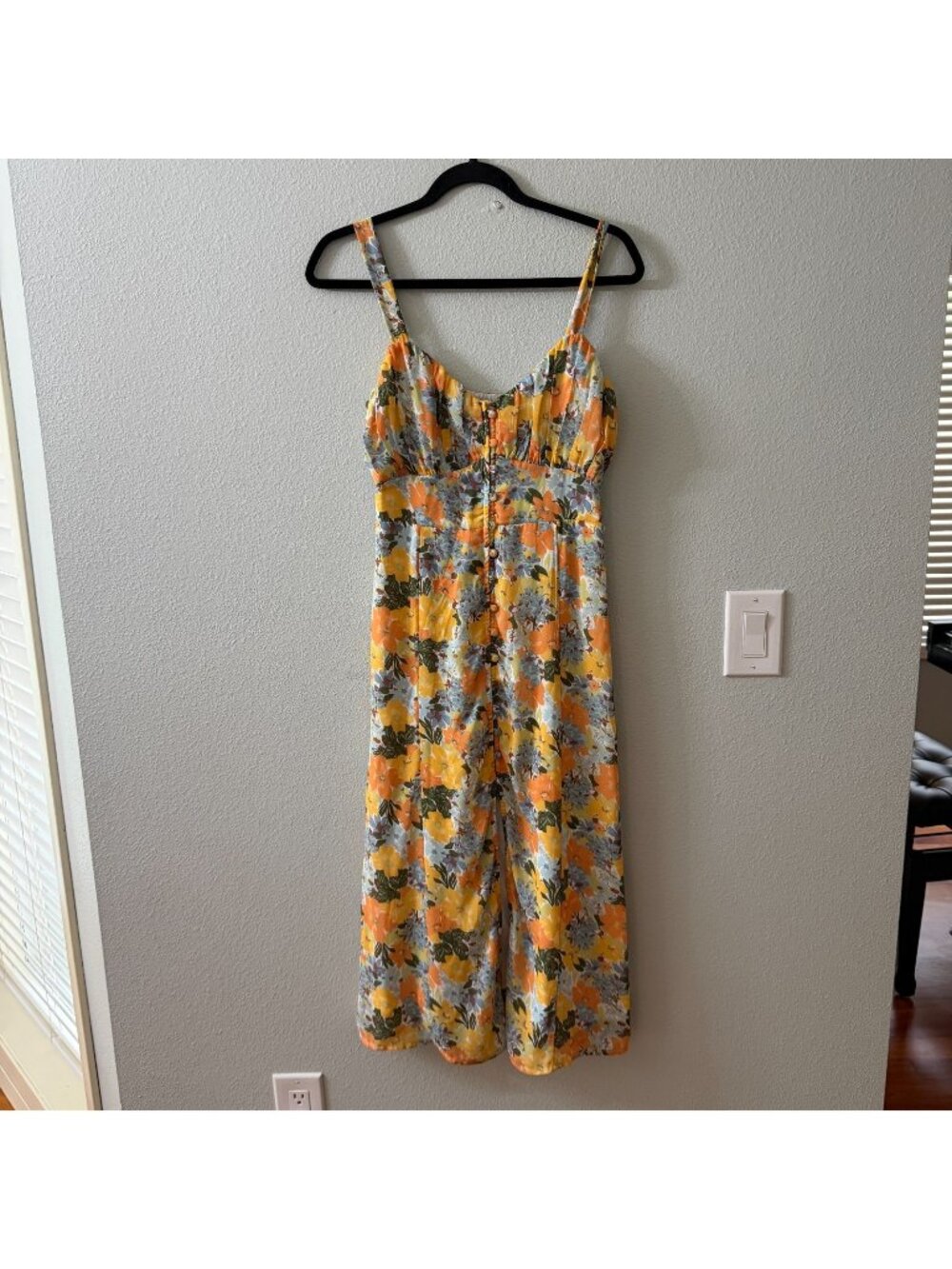 Abercrombie & Fitch Orange Yellow Floral Midi Dress SMALL Strappy